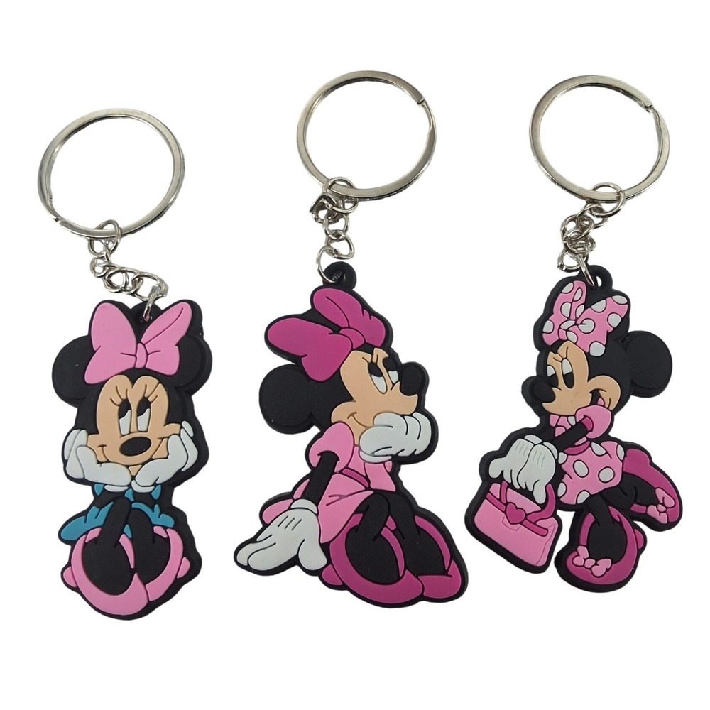 Disney‎ Minnie Mouse Rubber Keychain Set of 3 | Pink & Black Bag Charm Fob